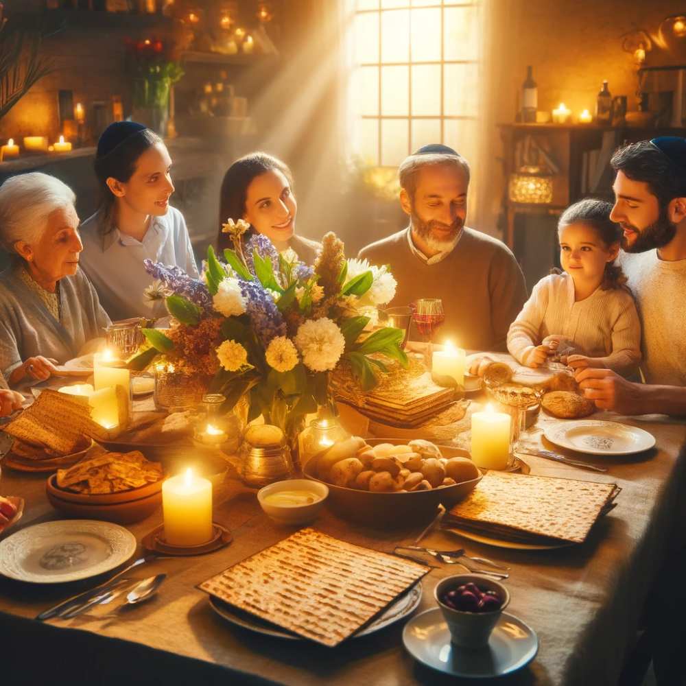 משפחה יושבת לאכול בערב חג פסח